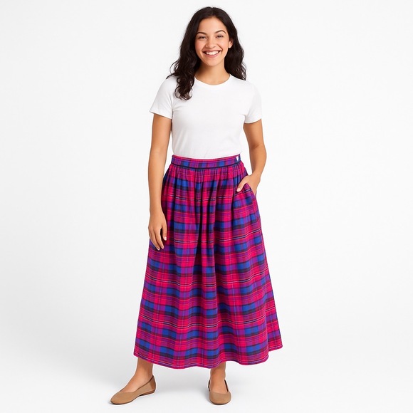 Woolrich Dresses & Skirts - EUC Vintage Woolrich Woman Plaid Flare Skirt XS/Small Red Blue Checkered 0546